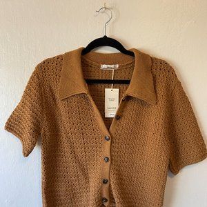 Mango Tan/Brown Collared Knit Shirt- NWT!
